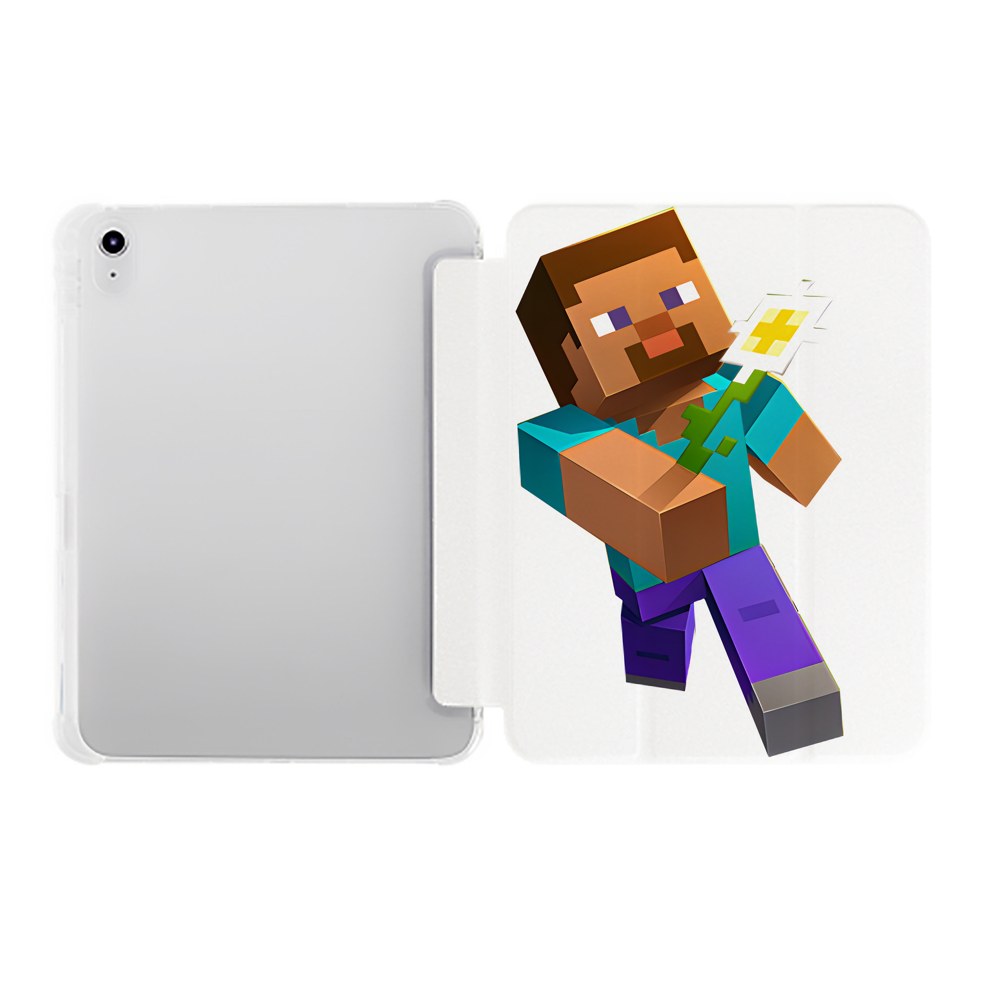 （画像用） マインクラフト ブロックの世界 Minecraft MC Block world IPad ケース ペン収納付き 三つ折りスタンド PUレザー×シリコン 対応機種9.5/10.5/10.9インチ